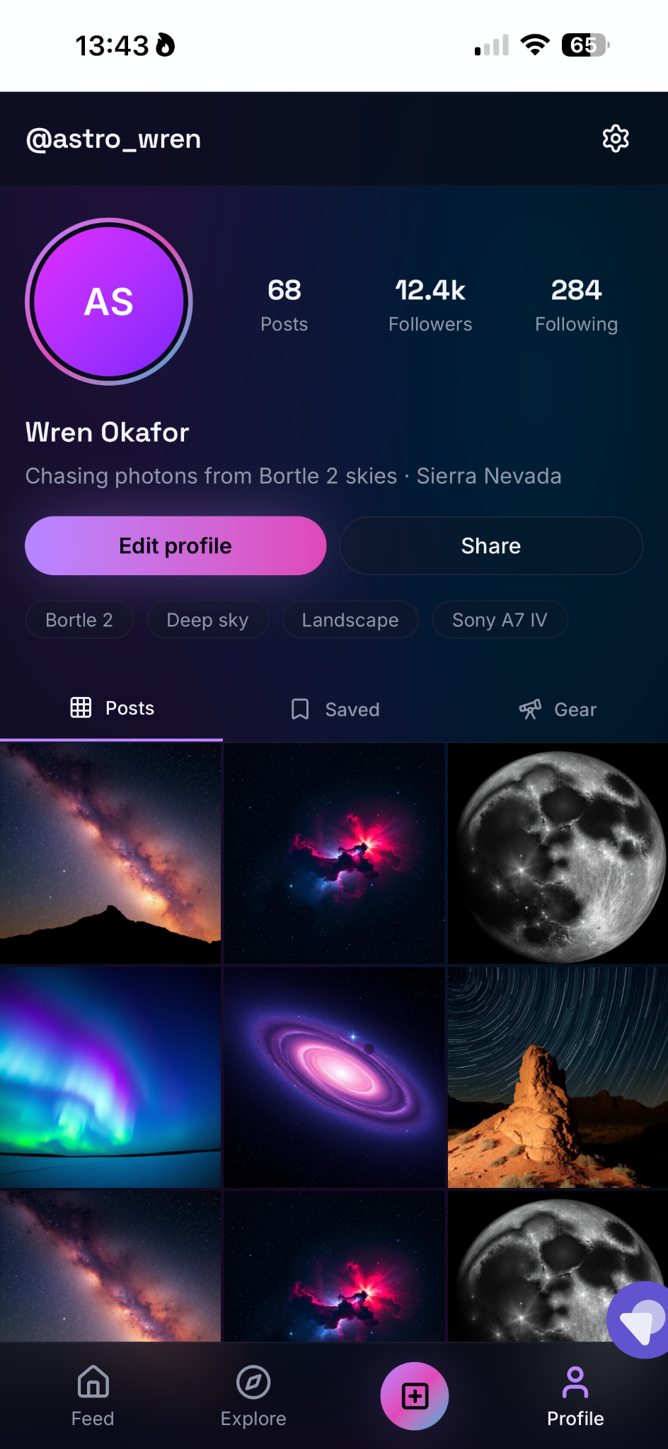 Nova photographer profile screen